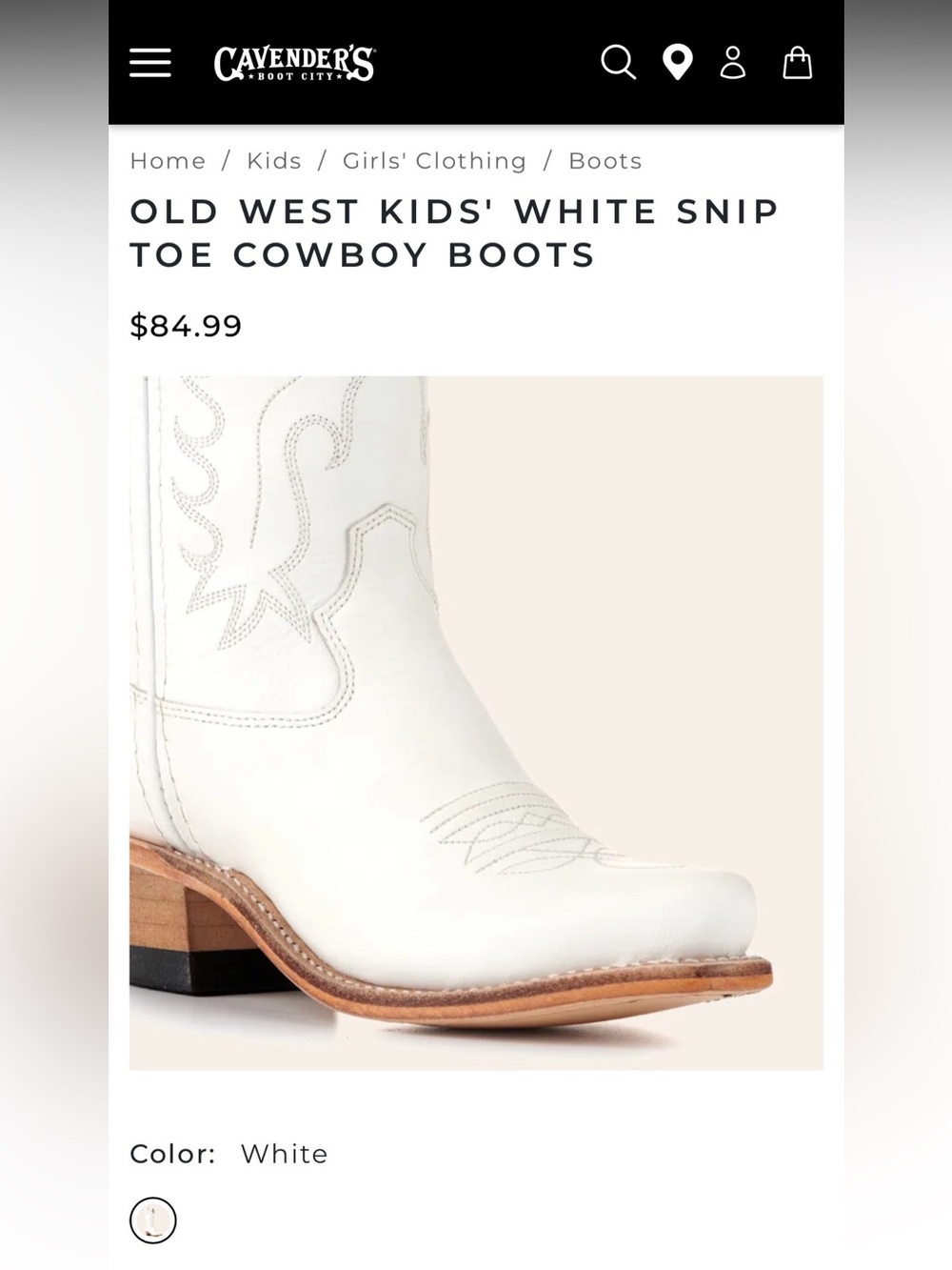 Old West White Snip Toe Heeled Cowboy Boots